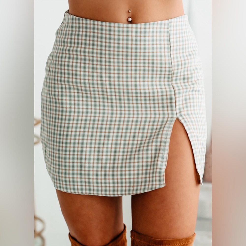 Plaid Mini Skirt - Green -Medium